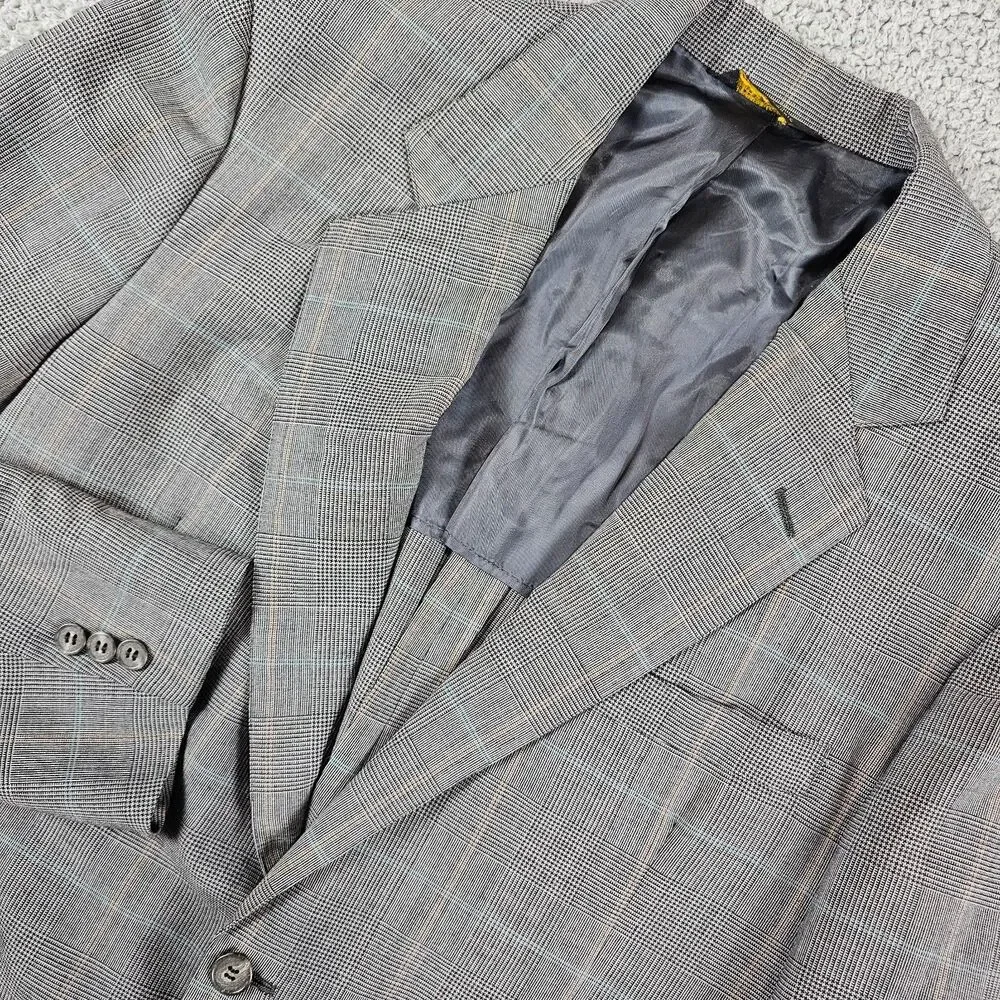 Southwick Blazer Sport Coat Men 42R Gray Wool Glen Check Plaid 80s 90s Vintage